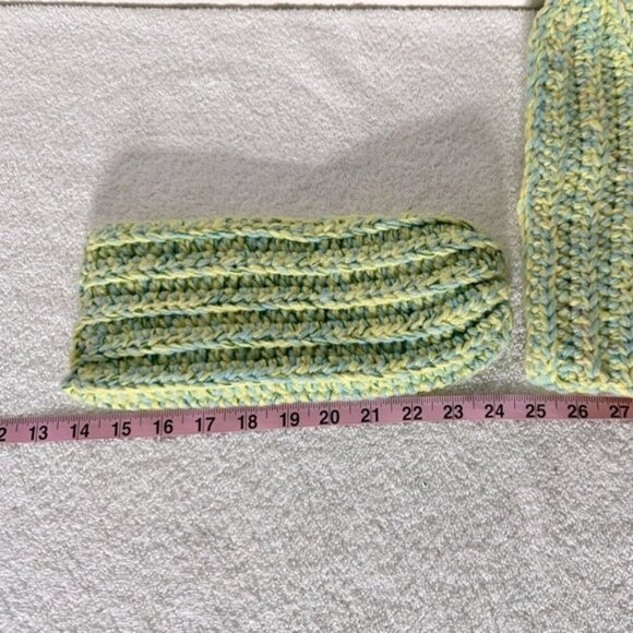 Vintage Handmade Yellow Green Crochet Knit Slippers - Picture 11 of 11